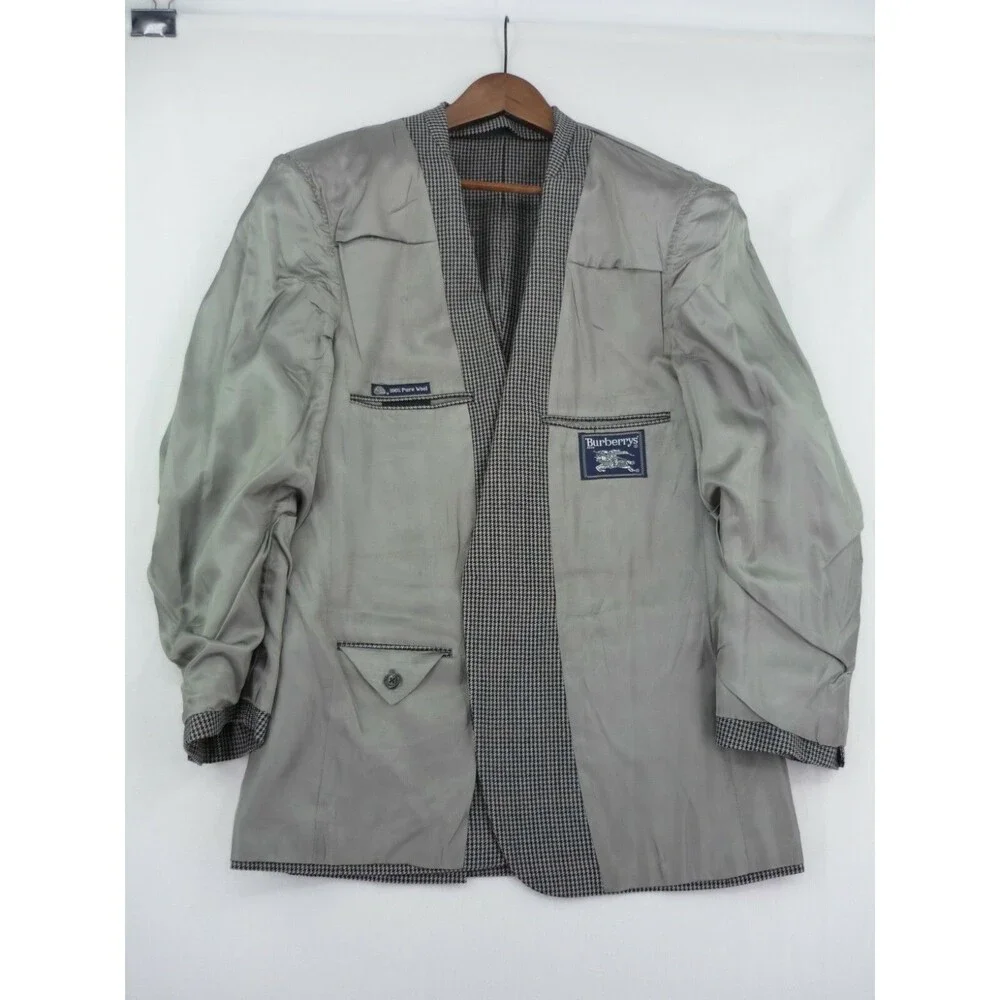 Burberrys Mens Houndstooth Sport Coat Suit Jacket 100% Wool Size 42-44 USA